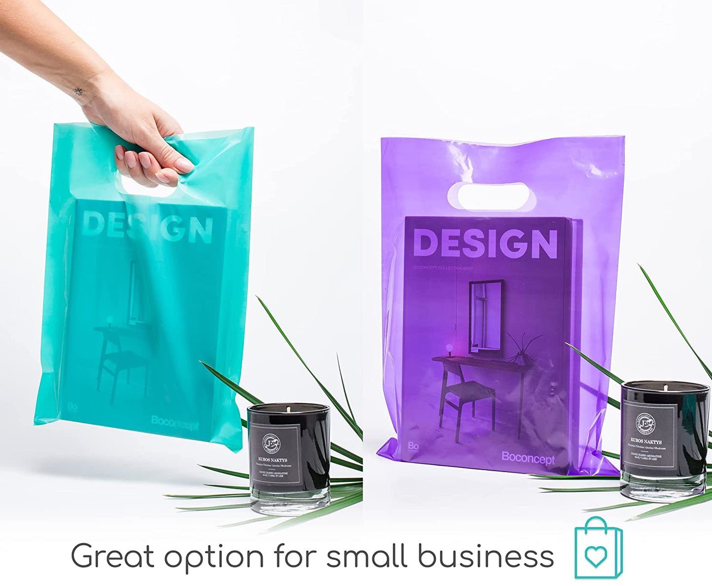 200 Teal & Purple Bags for Small Business 100 Teal and 100 Purple 1.5Mil 9"x12" Merchandise Bags Thick Glossy Retail Bags and Shopping Bags For Small Business with Die Cut Handles Boutique Bags