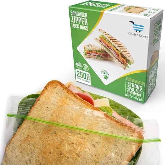 Sandwich Bags 250 count Resealable Extra Strong and Leak Proof Snack Bags With Zipper Perfect For School, Work and Lunch Prep Bags Sandwich