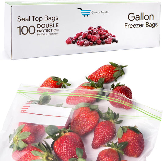 1 Gallon Resealable 100 count Extra Strong and Leak Proof Bags With Double Zipper Perfect for Berries Fruit and Food Bags 1 Gallon