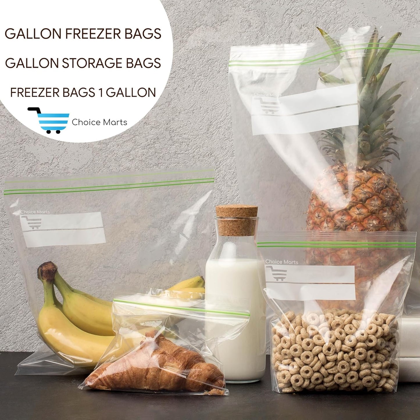 1 Gallon Resealable 100 count Extra Strong and Leak Proof Bags With Double Zipper Perfect for Berries Fruit and Food Bags 1 Gallon