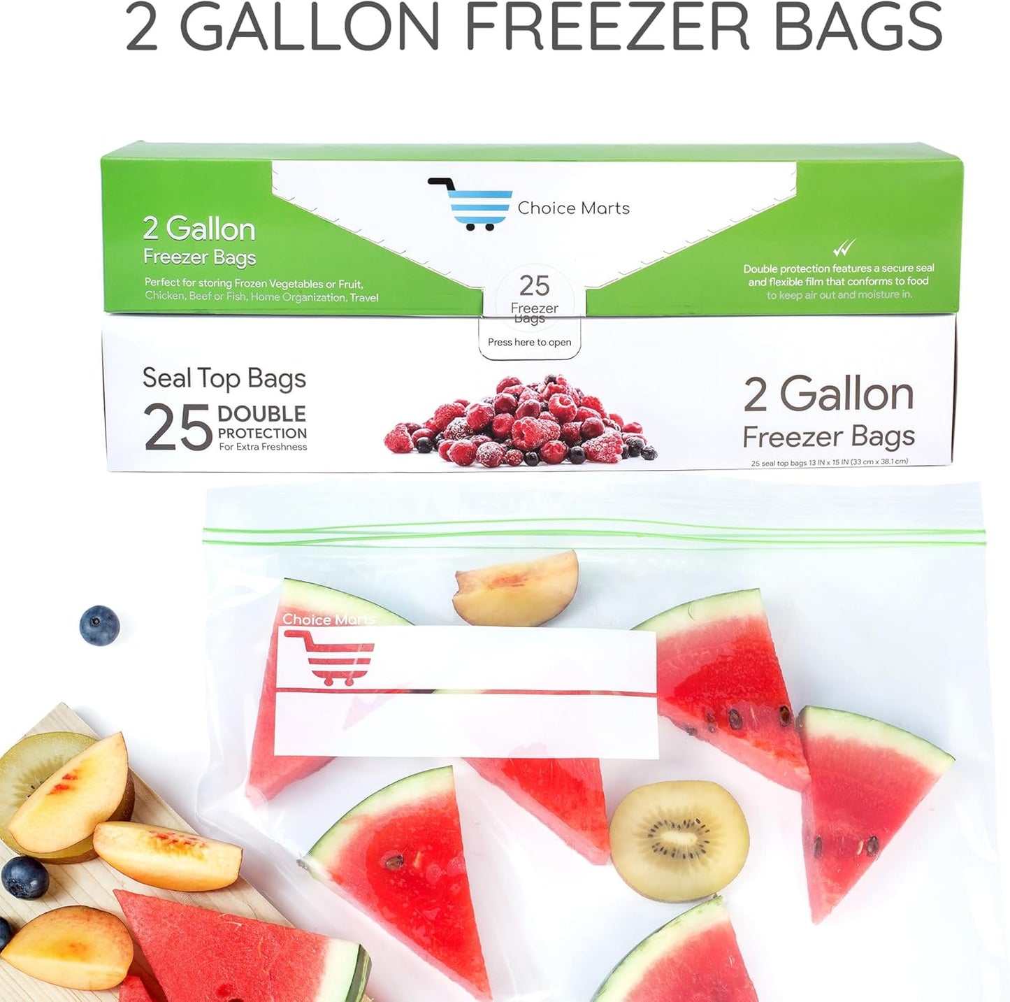 2 Gallon Freezer Bags 25 Count Resealable Extra Strong and Leak Proof With Double Zipper Bags Perfect Freezer Bags for Berries Fruit and Food Great 2 Gallon Storage Bags