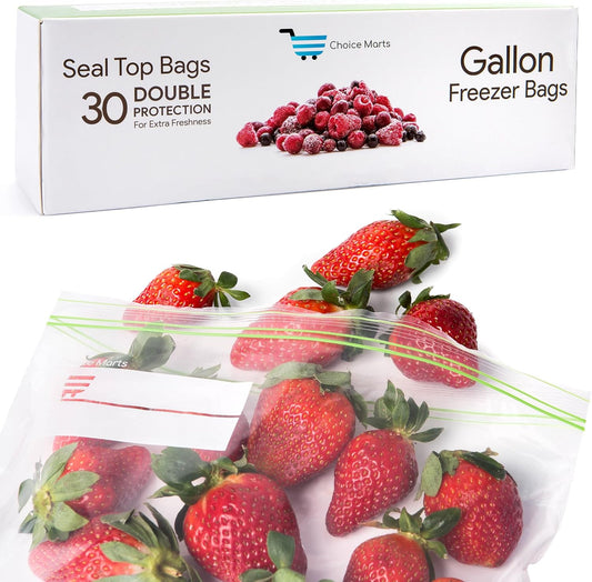 1 Gallon Resealable 30 count Extra Strong and Leak Proof Bags With Double Zipper Perfect for Berries Fruit and Food Bags 1 Gallon