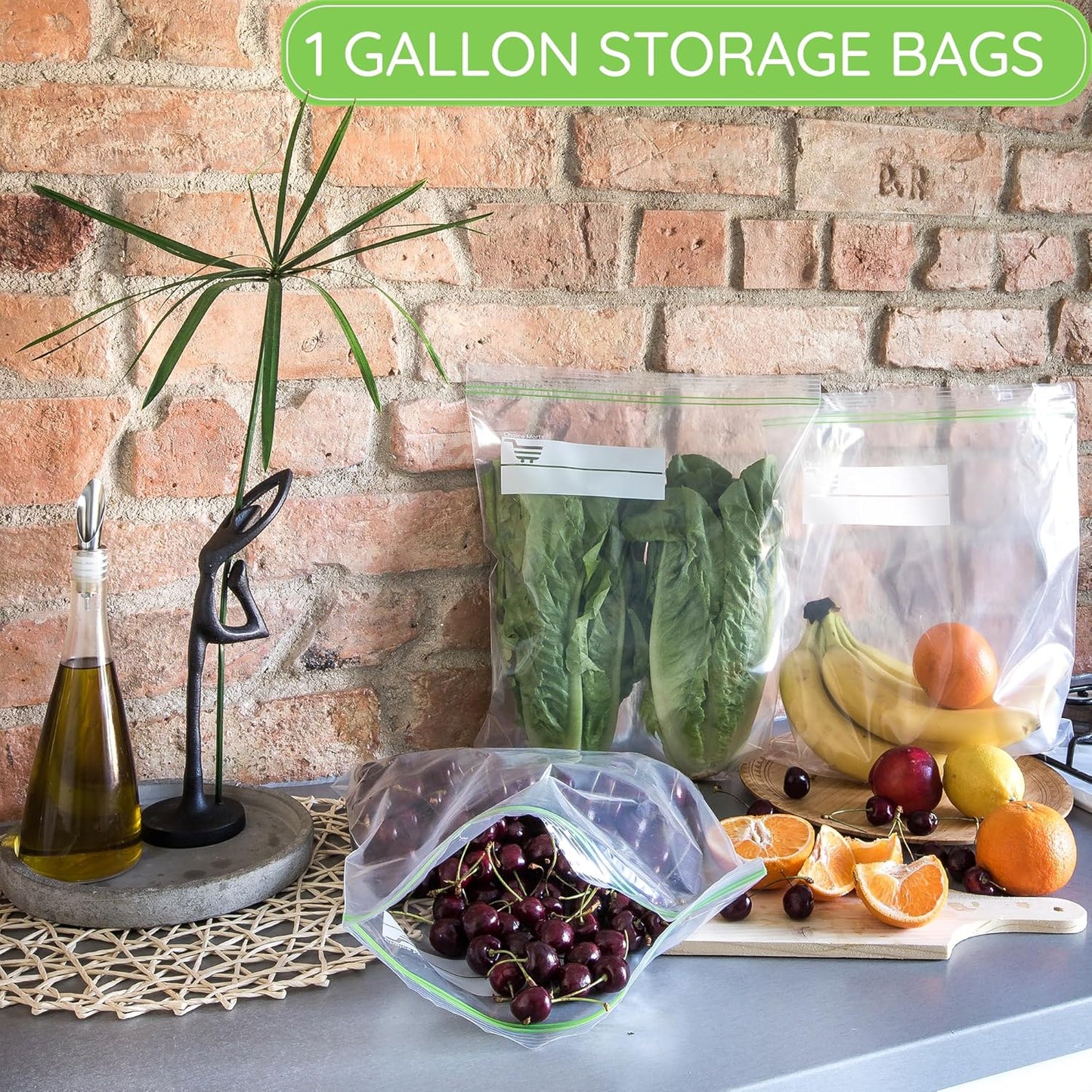 1 Gallon Resealable 100 count Extra Strong and Leak Proof Bags With Double Zipper Perfect for Berries Fruit and Food Bags 1 Gallon