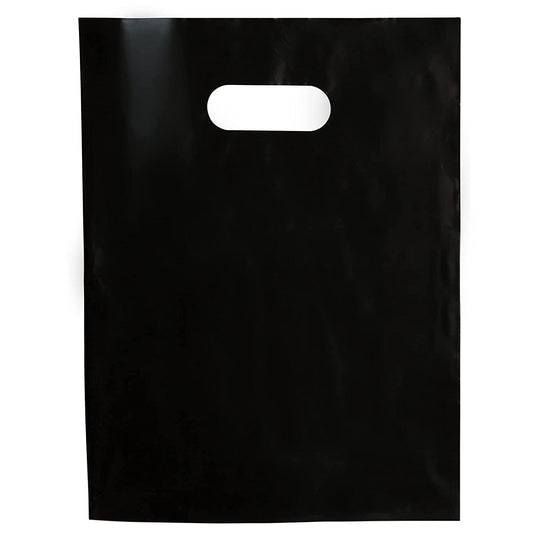 100 Black Bags for Small Business 1.5Mil 9"x12" Merchandise Bags Extra Thick Glossy Black Plastic Bags Thank You Bags and Black Retail Bags Plastic Bags For Small Business with Die Cut Handles