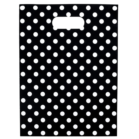 100 Black Polka Dots Bags for Small Business 1.5Mil 9"x12" Merchandise Bags Extra Thick Glossy Thank You Bags and Retail Bags Plastic Bags with Die Cut Handles Black Polka Dots Bags