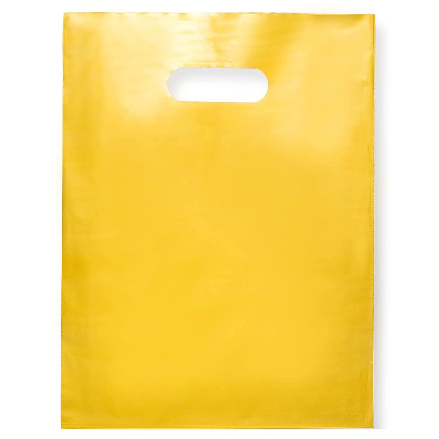 100 Gold Bags for Small Business 1.5Mil 9"x12" Merchandise Bags Extra Thick Glossy Thank You Bags and Gold Retail Bags Plastic Bags For Small Business with Die Cut Handles Gold Gift Bags