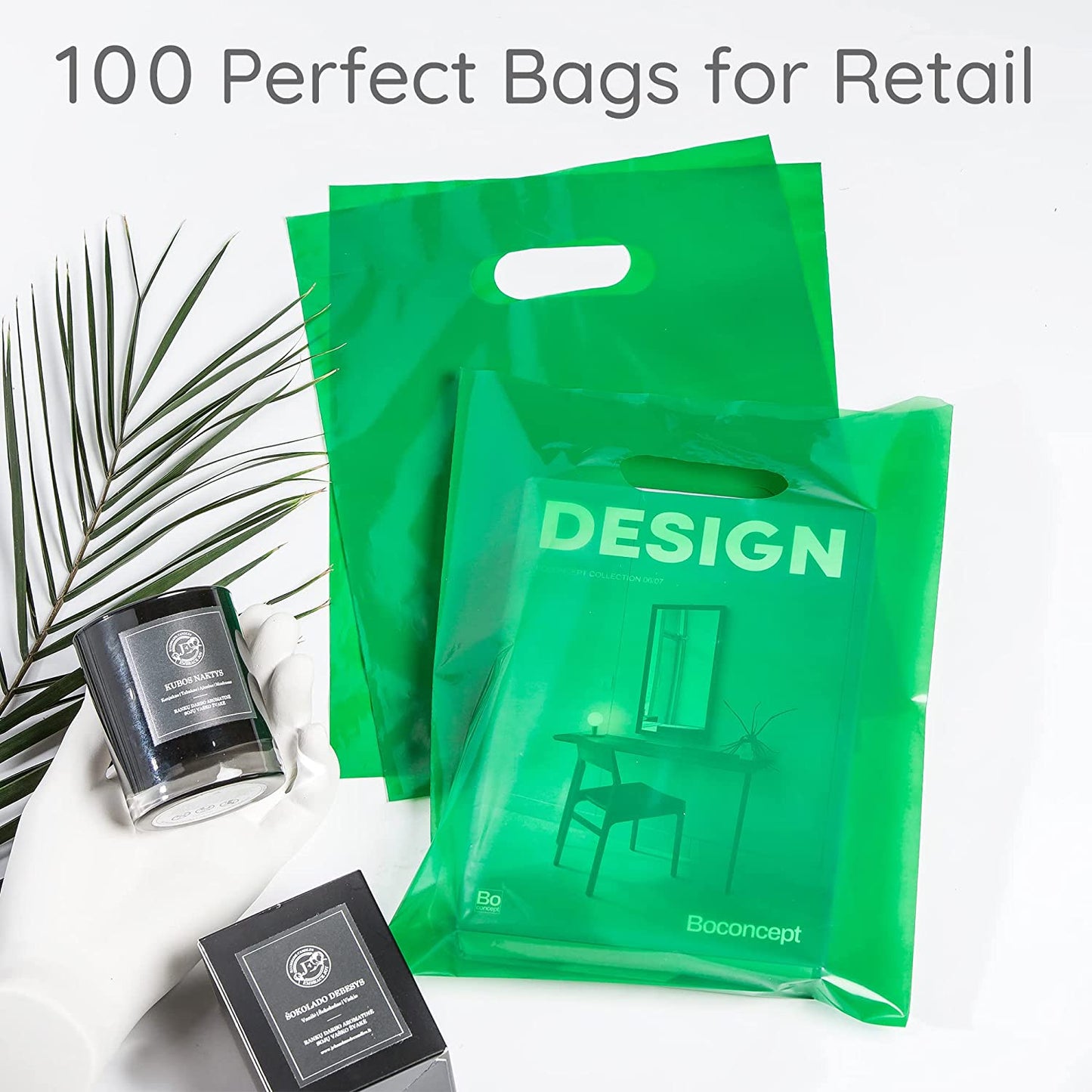 100 Green Bags for Small Business 1.5Mil 9"x12" Merchandise Bags Extra Thick Glossy Thank You Bags and Shopping Bags For Small Business with Die Cut Handles Green Gift Bags For Retail