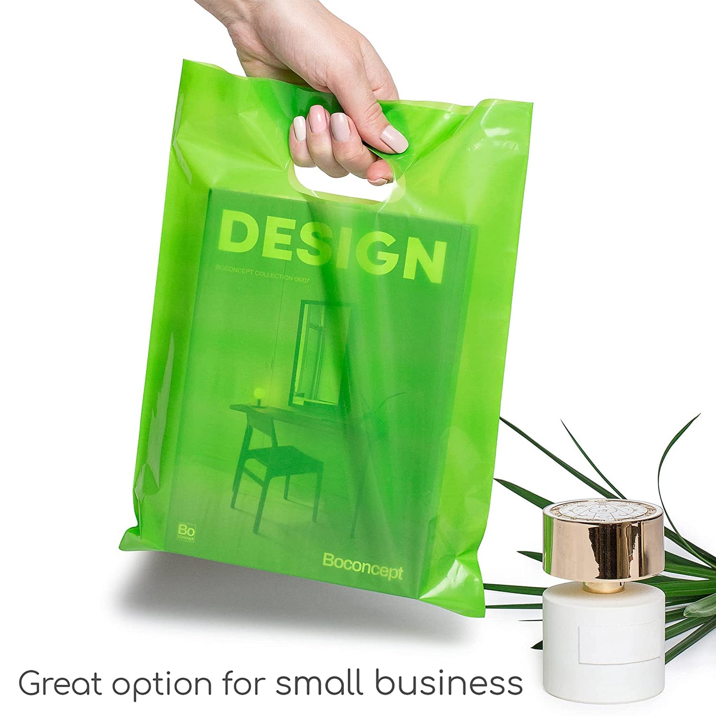 100 Lime Green Bags for Small Business 1.5Mil 9"x12" Merchandise Bags Extra Thick Glossy Thank You Bags and Lime Green Retail Bags Plastic Bags with Die Cut Handles Lime Green Gift Bags