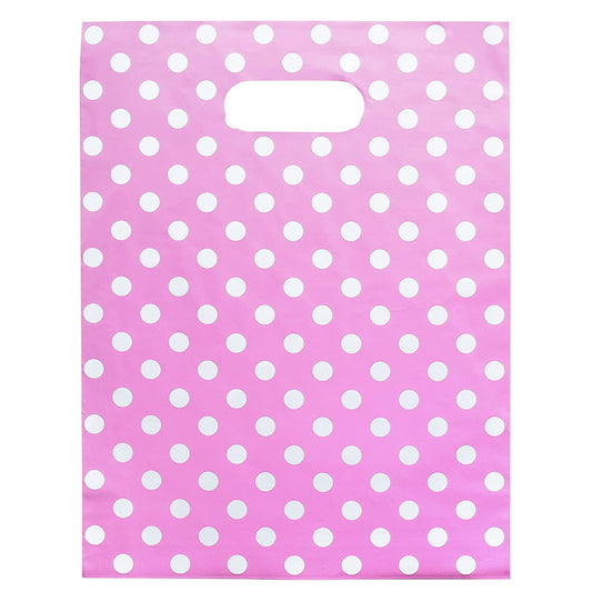 100 Pink Polka Dots Bags for Small Business 1.5Mil 9"x12" Merchandise Bags Extra Thick Glossy Thank You Bags and Retail Bags Plastic Bags with Die Cut Handles Pink Polka Dots Bags