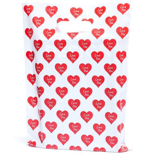 100 Red Hearts Bags for Small Business 1.5Mil 9"x12" Merchandise Bags Extra Thick Glossy Thank You Bags and Red Hearts Retail Bags Plastic Bags with Die Cut Handles Bags for Valentines da